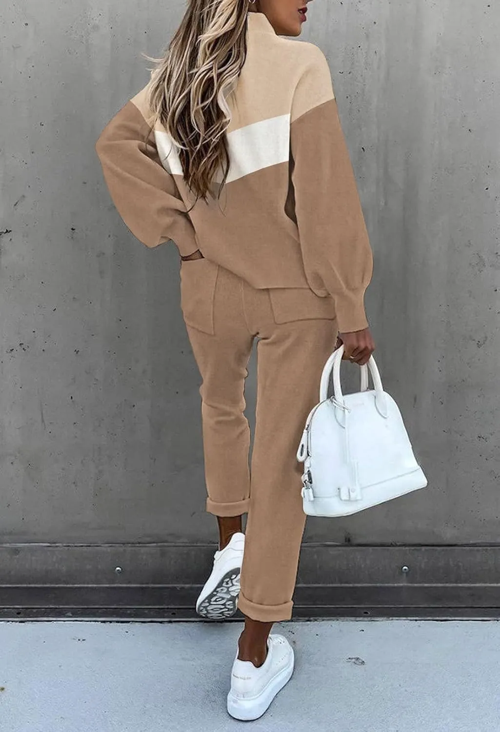 LaSuiveur Women's Two Piece Outfits Sweater Sets Knit Pullover with Drawstring Long Pants Tracksuit Lounge Set