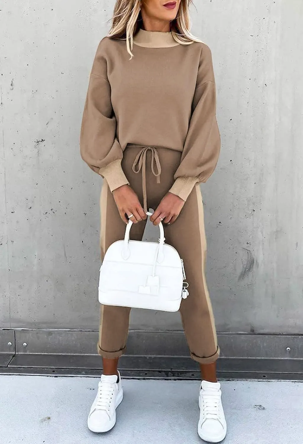 LaSuiveur Women's Two Piece Outfits Sweater Sets Knit Pullover with Drawstring Long Pants Tracksuit Lounge Set