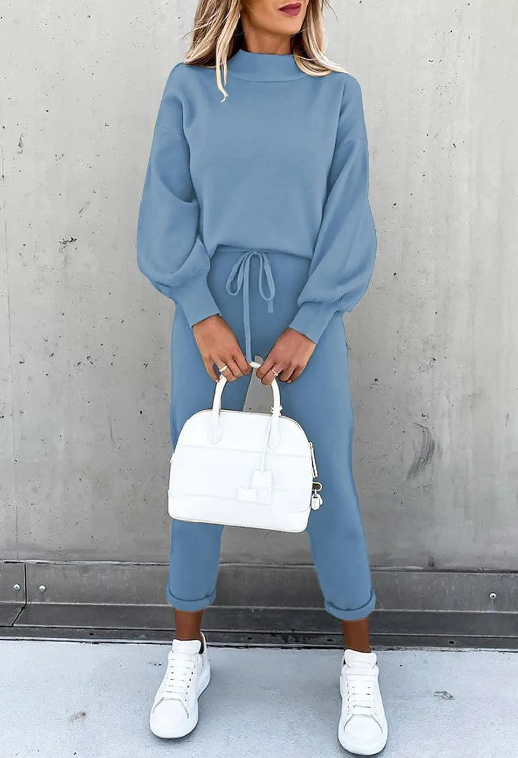 LaSuiveur Women's Two Piece Outfits Sweater Sets Knit Pullover with Drawstring Long Pants Tracksuit Lounge Set