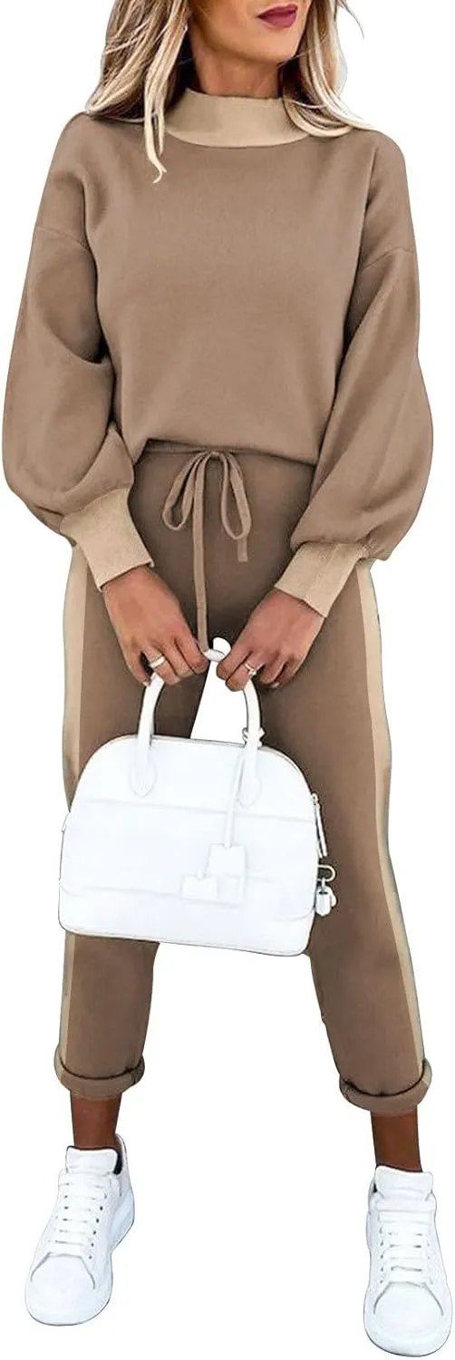 LaSuiveur Women's Two Piece Outfits Sweater Sets Knit Pullover with Drawstring Long Pants Tracksuit Lounge Set