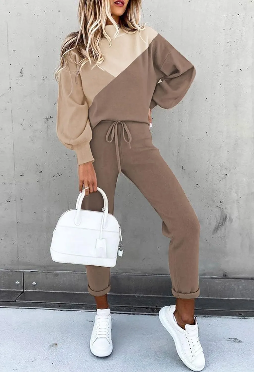 LaSuiveur Women's Two Piece Outfits Sweater Sets Knit Pullover with Drawstring Long Pants Tracksuit Lounge Set