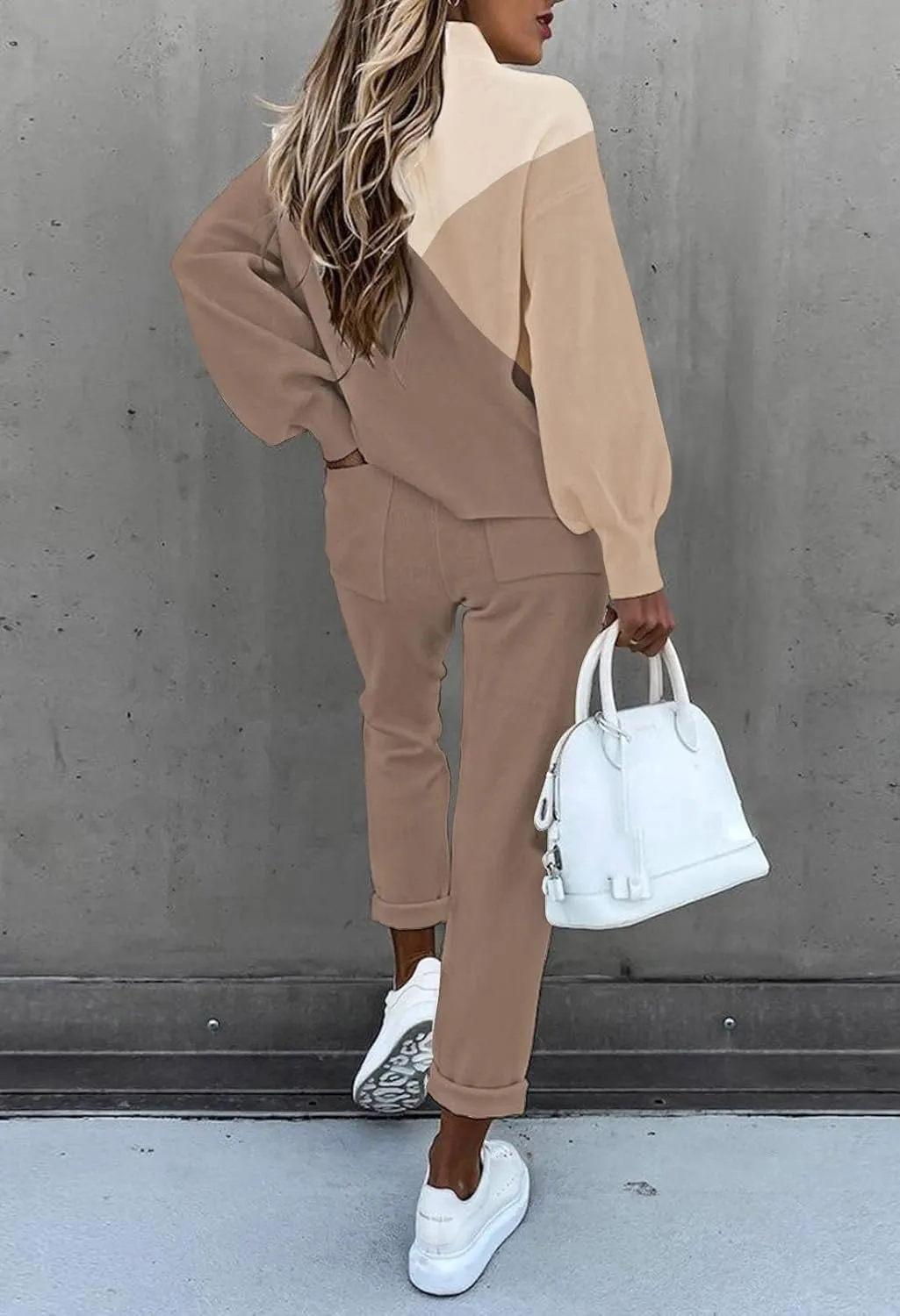 LaSuiveur Women's Two Piece Outfits Sweater Sets Knit Pullover with Drawstring Long Pants Tracksuit Lounge Set