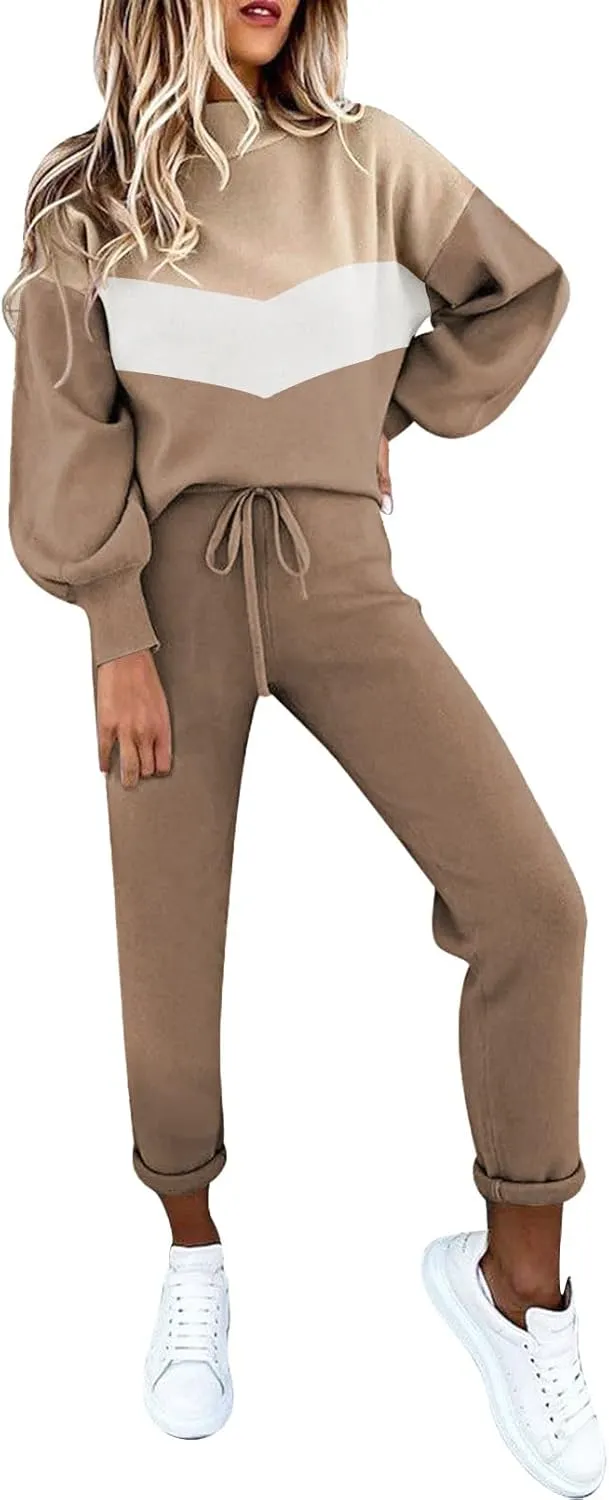 LaSuiveur Women's Two Piece Outfits Sweater Sets Knit Pullover with Drawstring Long Pants Tracksuit Lounge Set