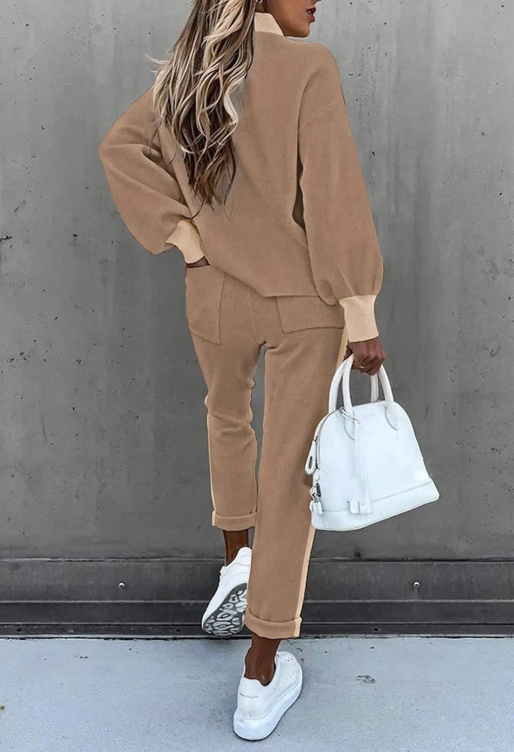 LaSuiveur Women's Two Piece Outfits Sweater Sets Knit Pullover with Drawstring Long Pants Tracksuit Lounge Set