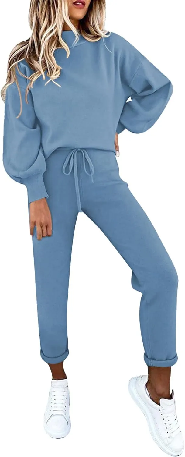 LaSuiveur Women's Two Piece Outfits Sweater Sets Knit Pullover with Drawstring Long Pants Tracksuit Lounge Set