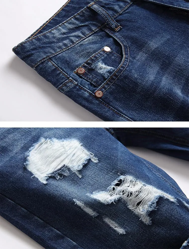 Lavnis Men's Moto Biker Jeans Shorts Ripped Distressed Denim Shorts with Broken Hole