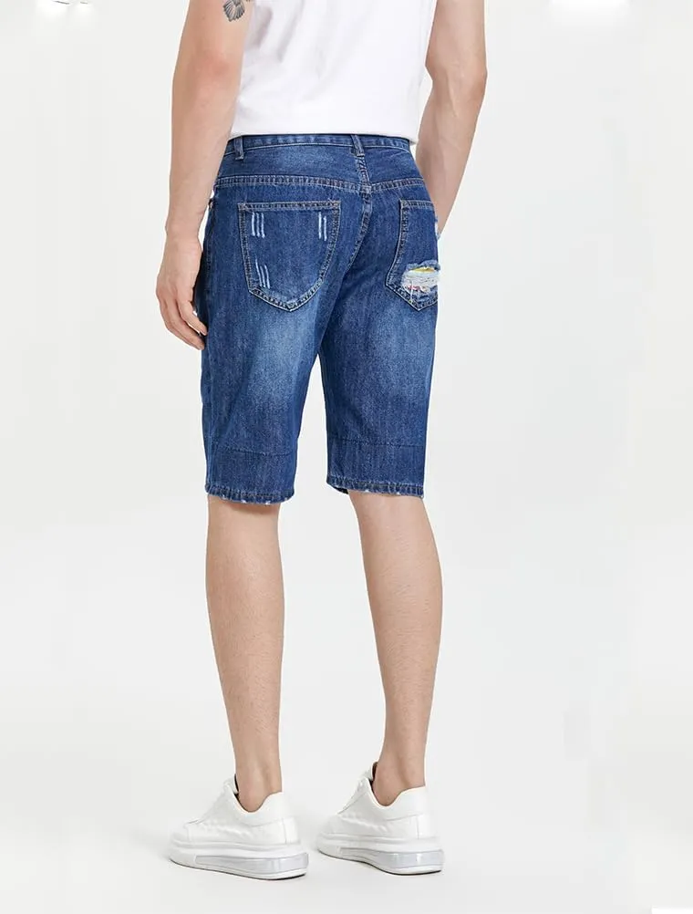 Lavnis Men's Moto Biker Jeans Shorts Ripped Distressed Denim Shorts with Broken Hole