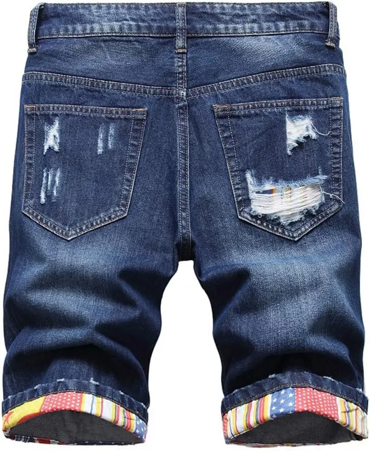 Lavnis Men's Moto Biker Jeans Shorts Ripped Distressed Denim Shorts with Broken Hole