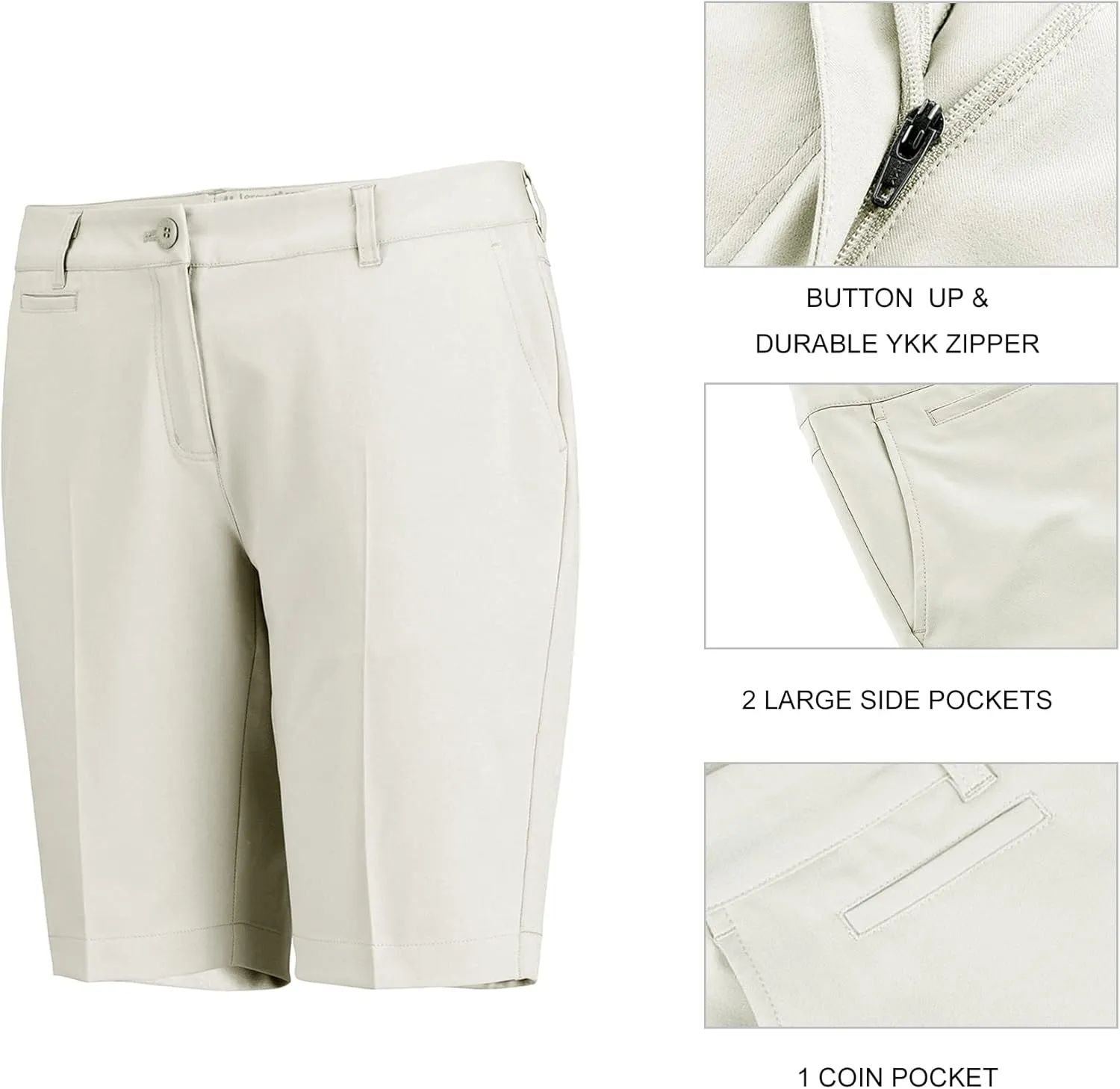 Lesmart Womens Golf Shorts Lightweight Stretch Relaxed Fit Knee Length Ladies Bermuda Shorts