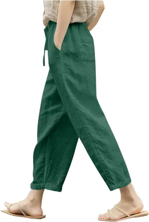 Liene Pants for Women,Womens Casual Summer 2025 Drawstring Elastic High Waist Pant Comfy Woman Trousers