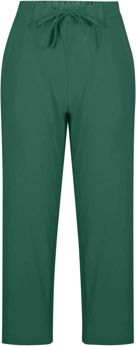 Liene Pants for Women,Womens Casual Summer 2025 Drawstring Elastic High Waist Pant Comfy Woman Trousers