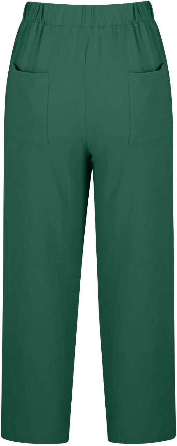Liene Pants for Women,Womens Casual Summer 2025 Drawstring Elastic High Waist Pant Comfy Woman Trousers
