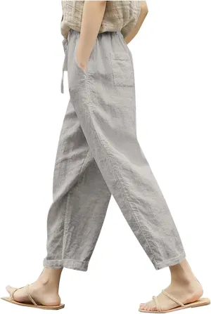 Liene Pants for Women,Womens Casual Summer 2025 Drawstring Elastic High Waist Pant Comfy Woman Trousers