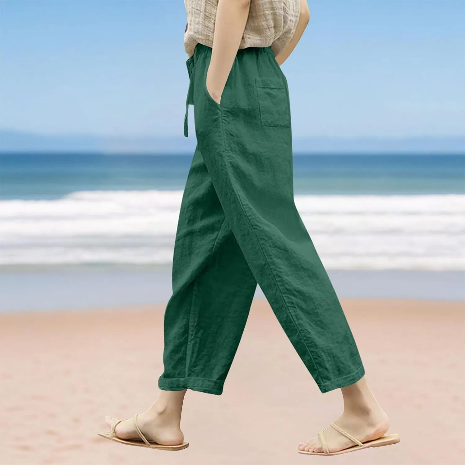 Liene Pants for Women,Womens Casual Summer 2025 Drawstring Elastic High Waist Pant Comfy Woman Trousers