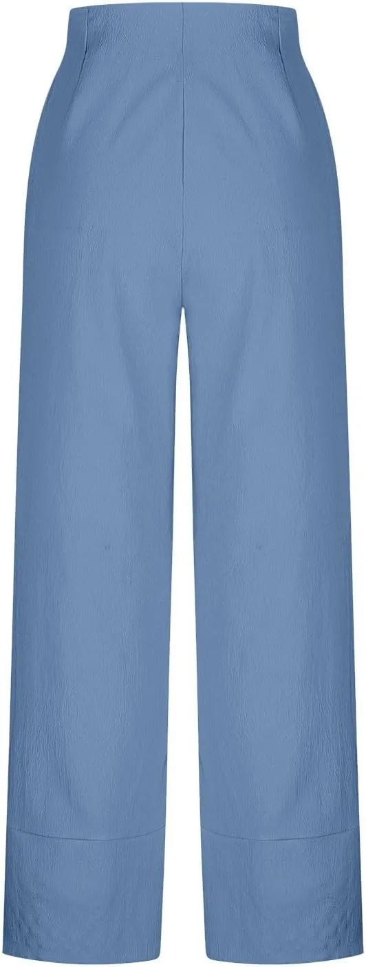 Liene Pants for Women,Womens Casual Summer 2025 Drawstring Elastic High Waist Pant Comfy Woman Trousers