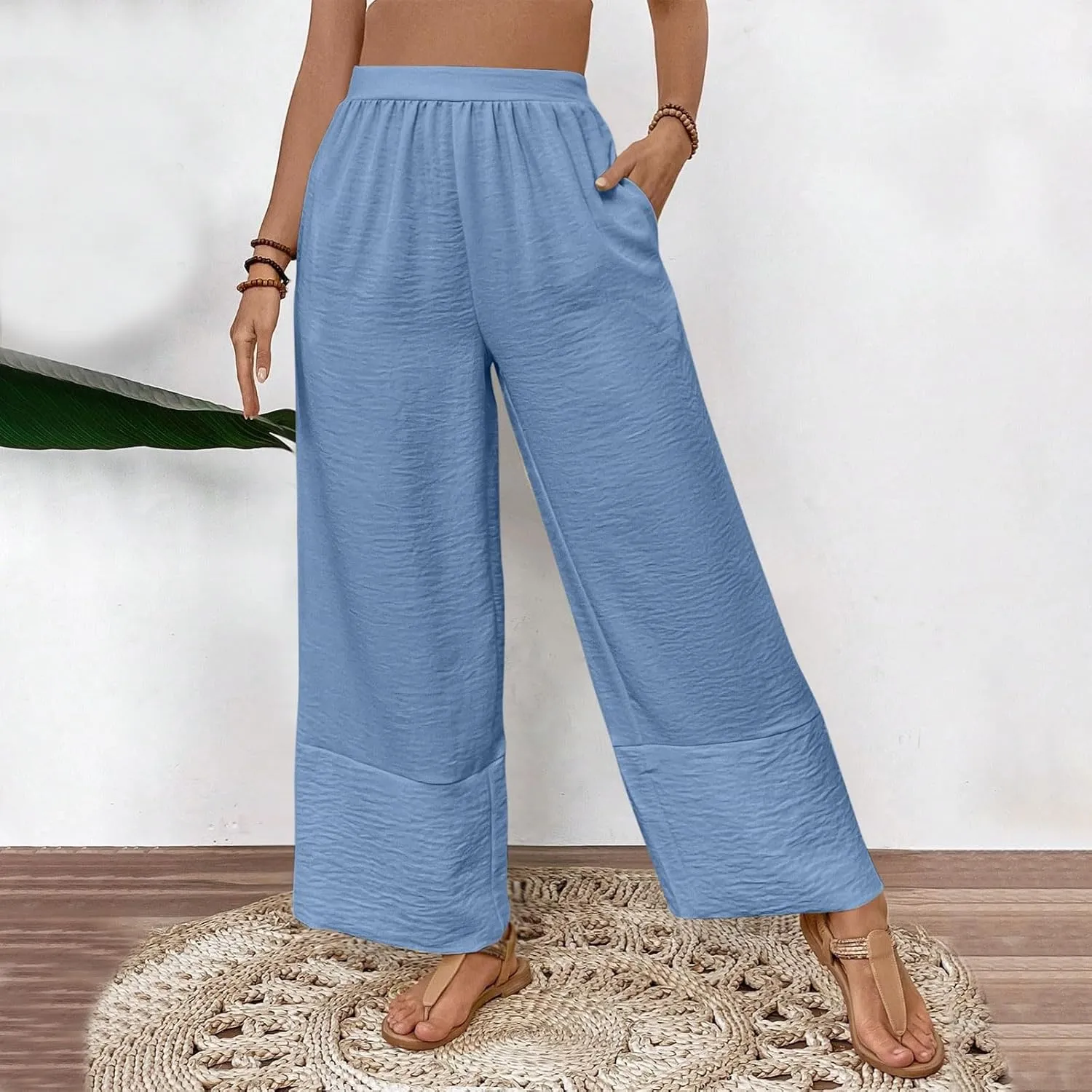 Liene Pants for Women,Womens Casual Summer 2025 Drawstring Elastic High Waist Pant Comfy Woman Trousers