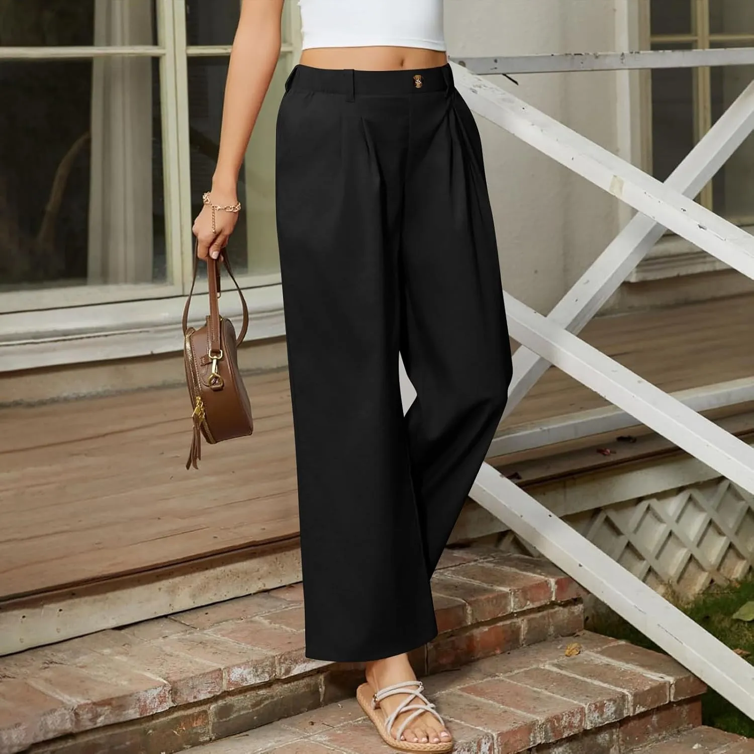Liene Pants for Women,Wwomens Casual Summer 2025 Drawstring Elastic High Waist Pant Comfy Solid Color Trouser