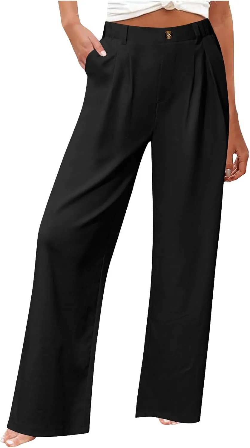 Liene Pants for Women,Wwomens Casual Summer 2025 Drawstring Elastic High Waist Pant Comfy Solid Color Trouser
