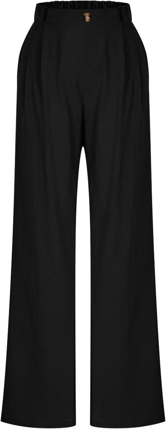 Liene Pants for Women,Wwomens Casual Summer 2025 Drawstring Elastic High Waist Pant Comfy Solid Color Trouser