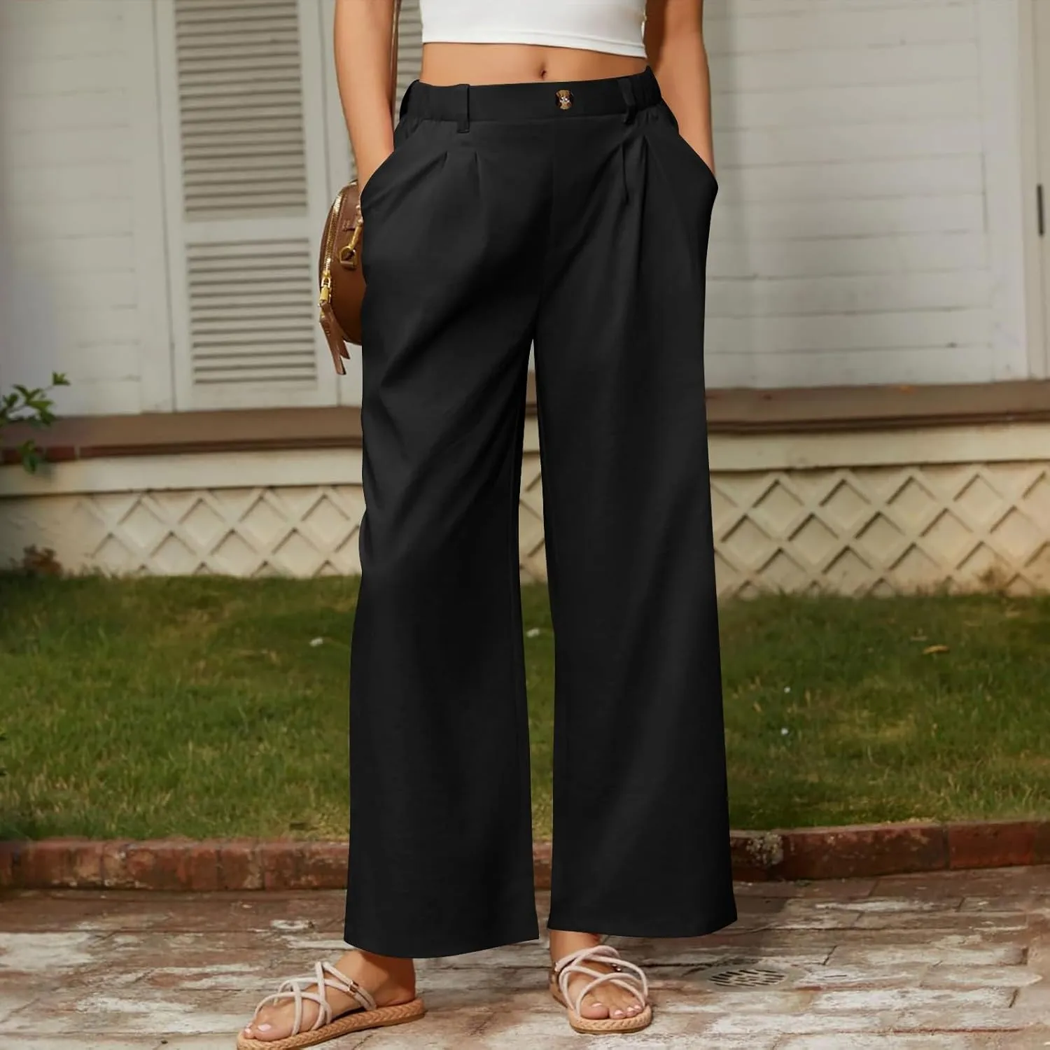 Liene Pants for Women,Wwomens Casual Summer 2025 Drawstring Elastic High Waist Pant Comfy Solid Color Trouser