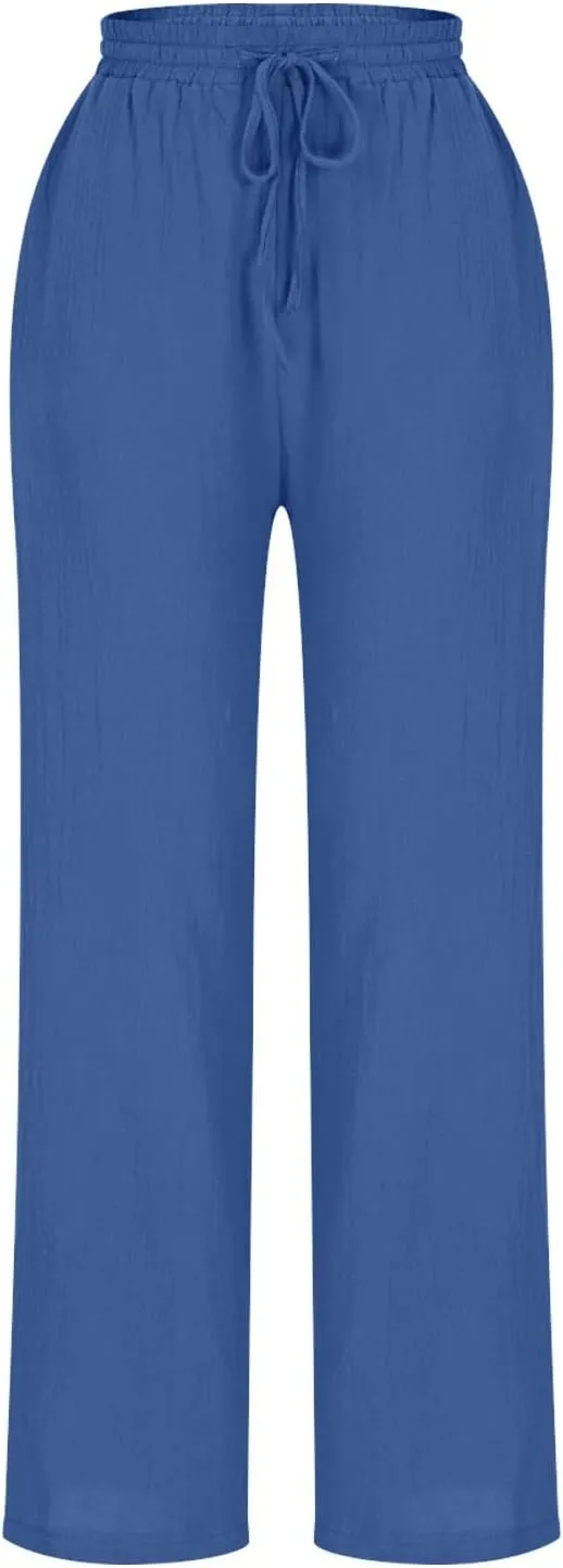 Liene Pants for Women,Wwomens Casual Summer 2025 Drawstring Elastic High Waist Pant Comfy Solid Color Trouser