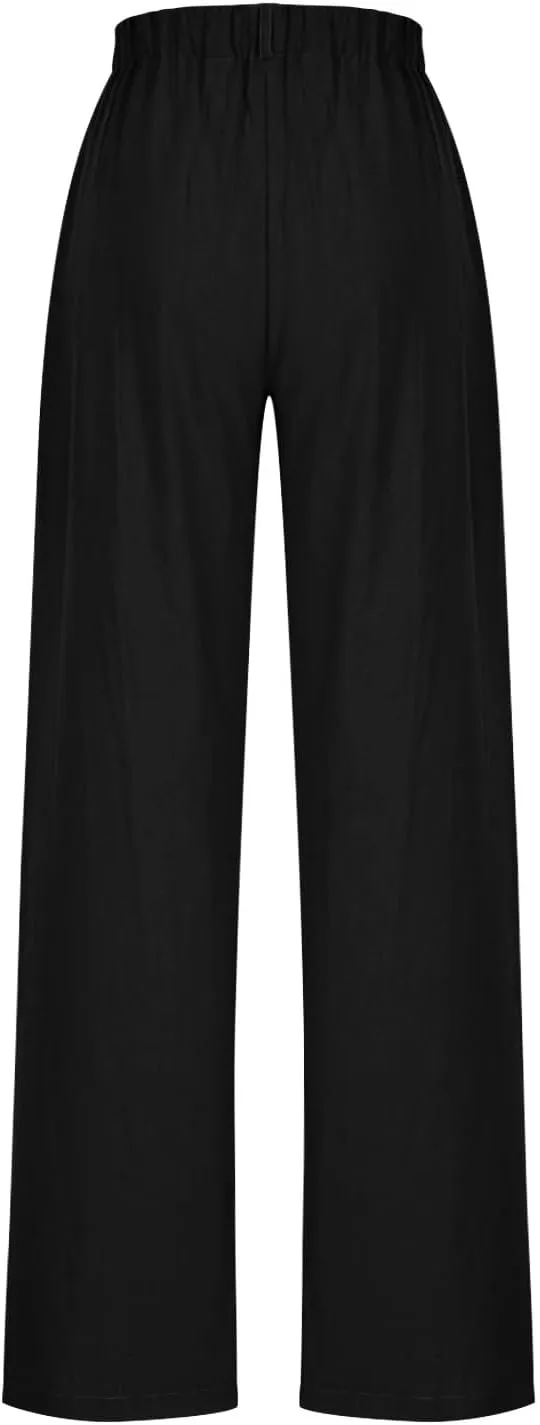 Liene Pants for Women,Wwomens Casual Summer 2025 Drawstring Elastic High Waist Pant Comfy Solid Color Trouser