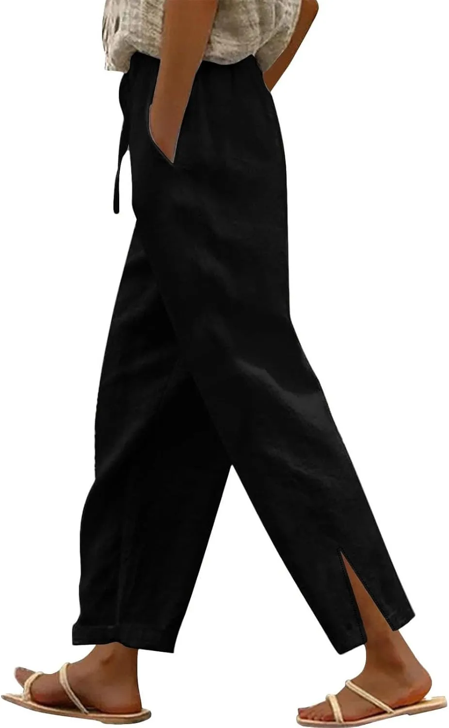 Liene Pants for Women,Wwomens Casual Summer 2025 Drawstring Elastic High Waist Pant Comfy Solid Color Trouser