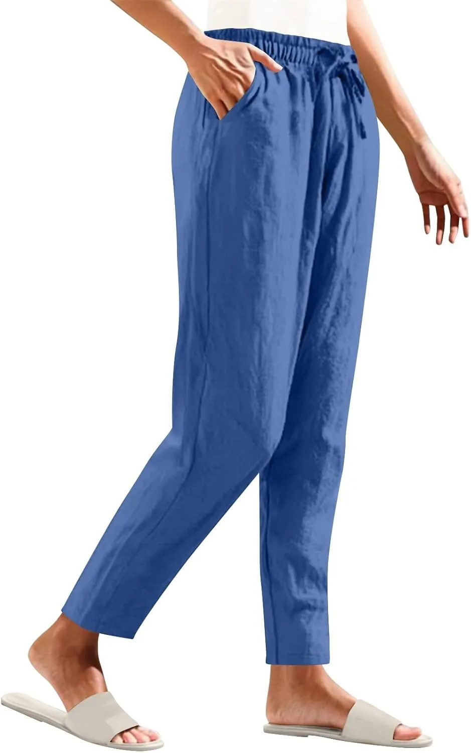 Liene Pants for Women,Wwomens Casual Summer 2025 Drawstring Elastic High Waist Pant Comfy Solid Color Trouser