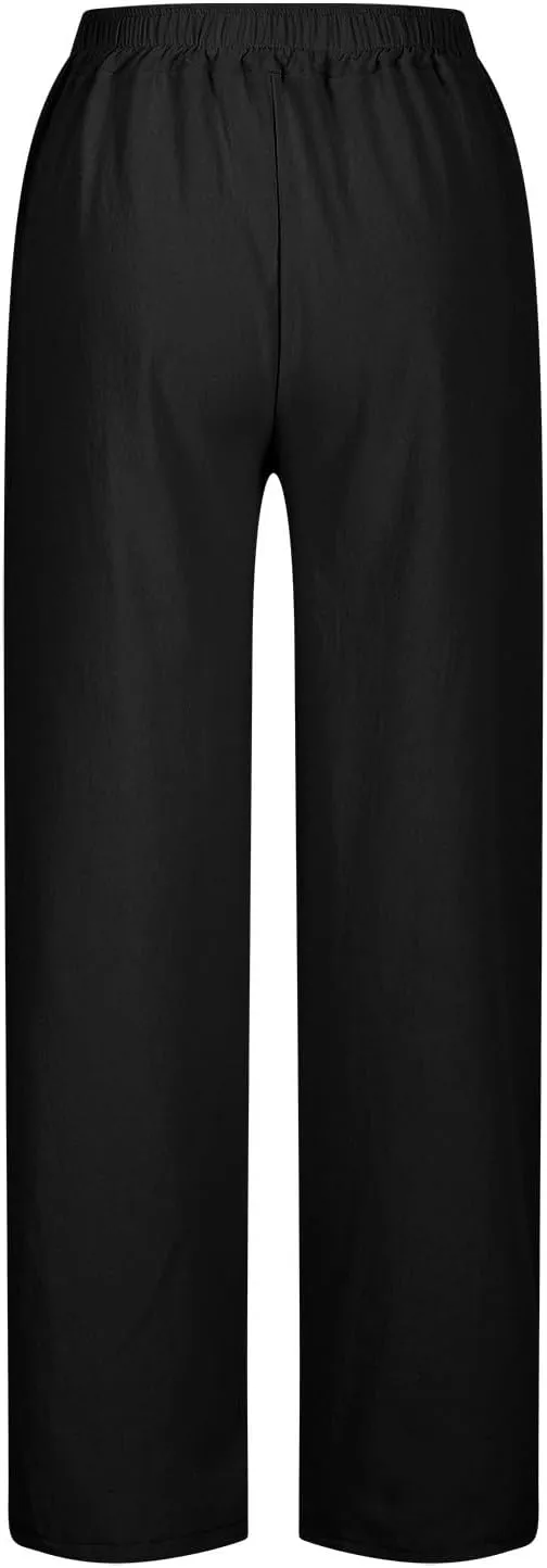 Liene Pants for Women,Wwomens Casual Summer 2025 Drawstring Elastic High Waist Pant Comfy Solid Color Trouser