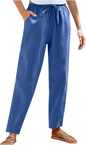 Liene Pants for Women,Wwomens Casual Summer 2025 Drawstring Elastic High Waist Pant Comfy Solid Color Trouser