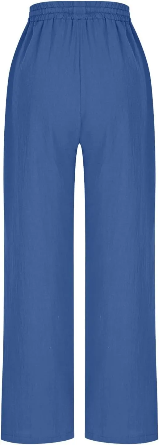 Liene Pants for Women,Wwomens Casual Summer 2025 Drawstring Elastic High Waist Pant Comfy Solid Color Trouser