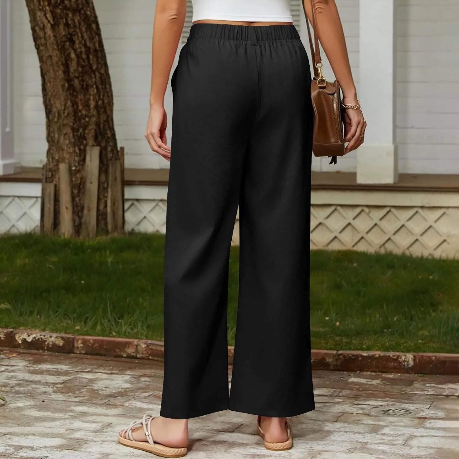 Liene Pants for Women,Wwomens Casual Summer 2025 Drawstring Elastic High Waist Pant Comfy Solid Color Trouser