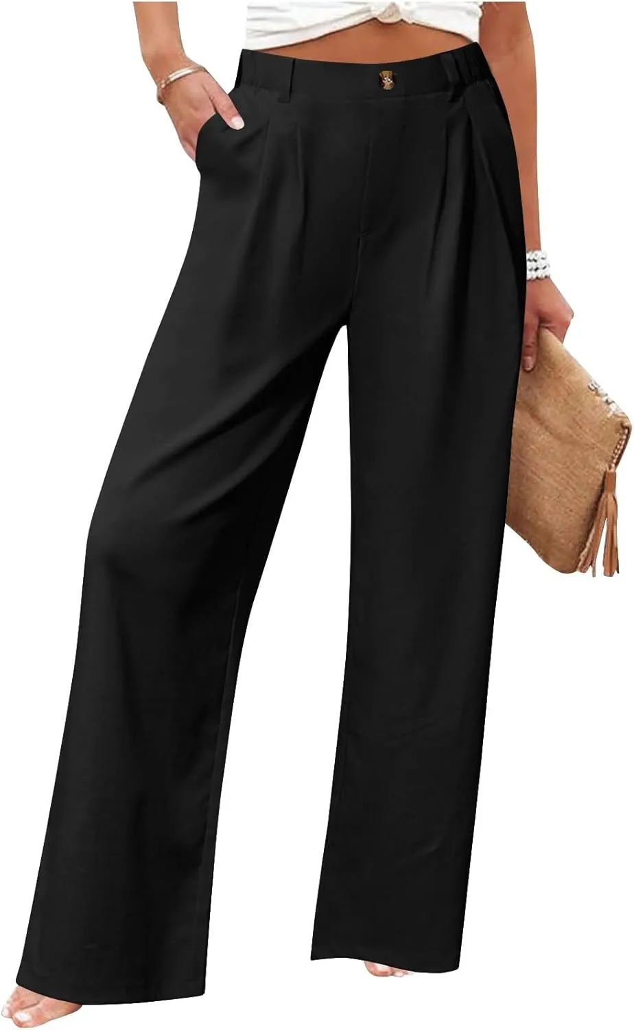 Liene Pants for Women,Wwomens Casual Summer 2025 Drawstring Elastic High Waist Pant Comfy Solid Color Trouser