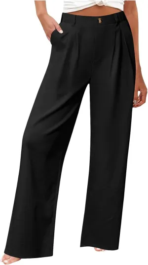 Liene Pants for Women,Wwomens Casual Summer 2025 Drawstring Elastic High Waist Pant Comfy Solid Color Trouser