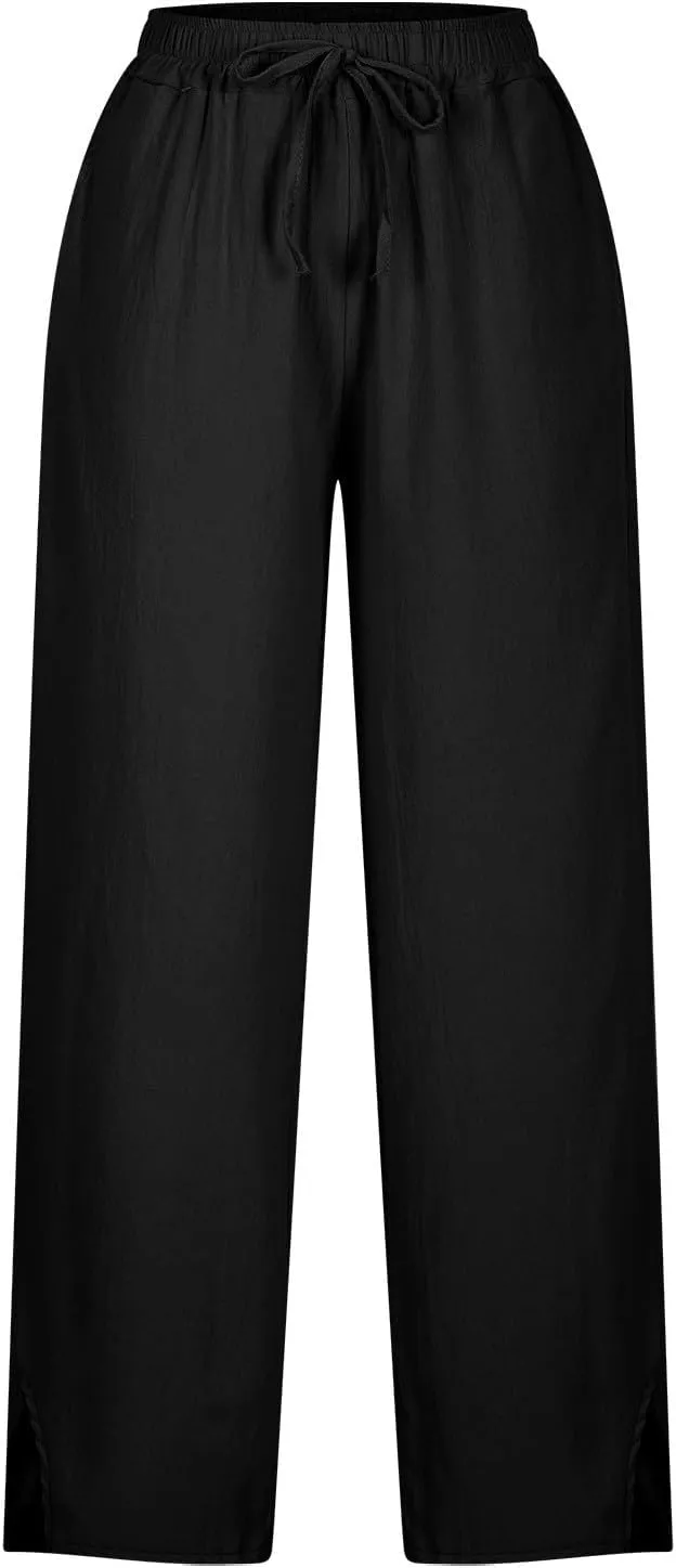 Liene Pants for Women,Wwomens Casual Summer 2025 Drawstring Elastic High Waist Pant Comfy Solid Color Trouser