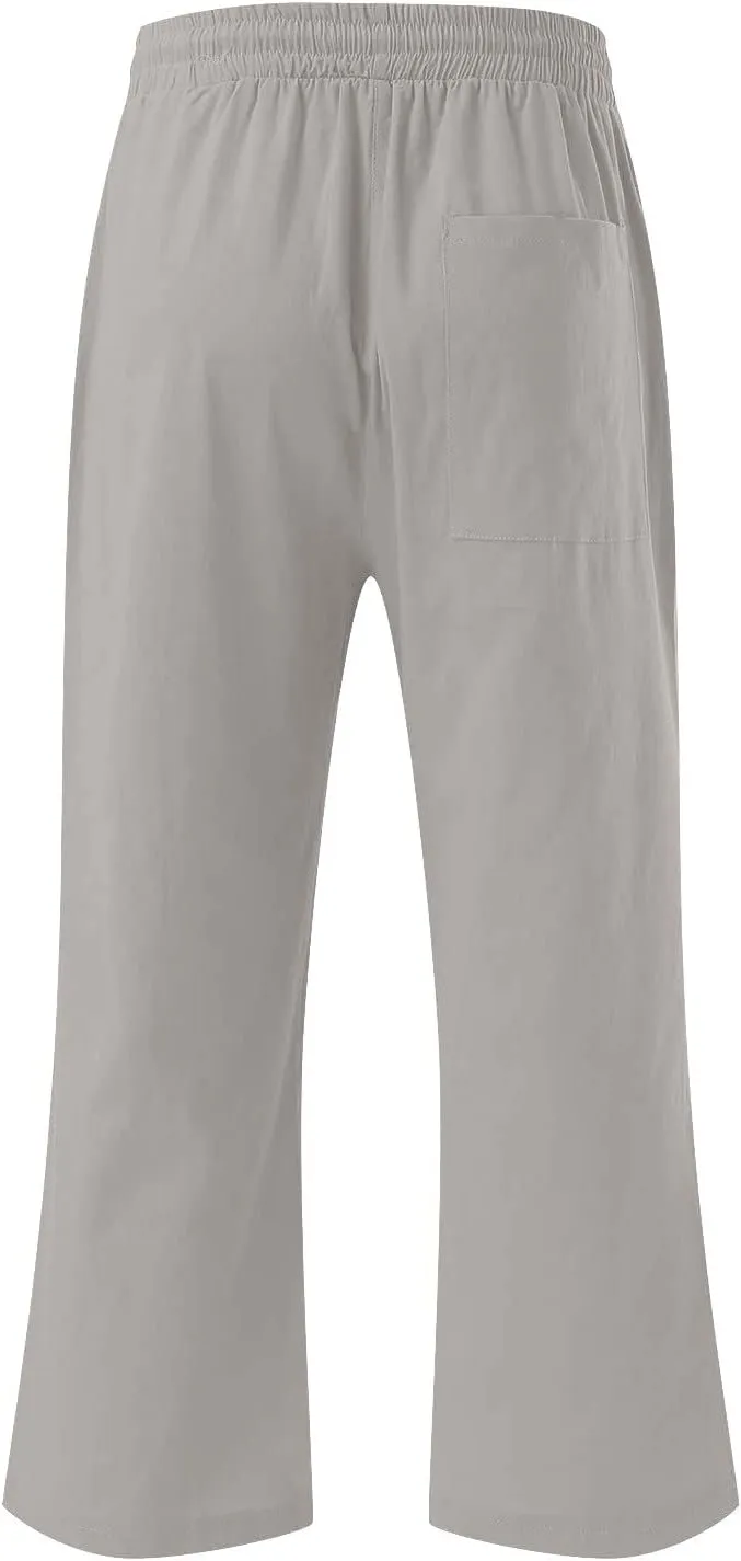 Linen Capri Pants for Women Casual 2025 Summer Drawstring Elastic High Waist Capris Wide Leg Cropped Trousers