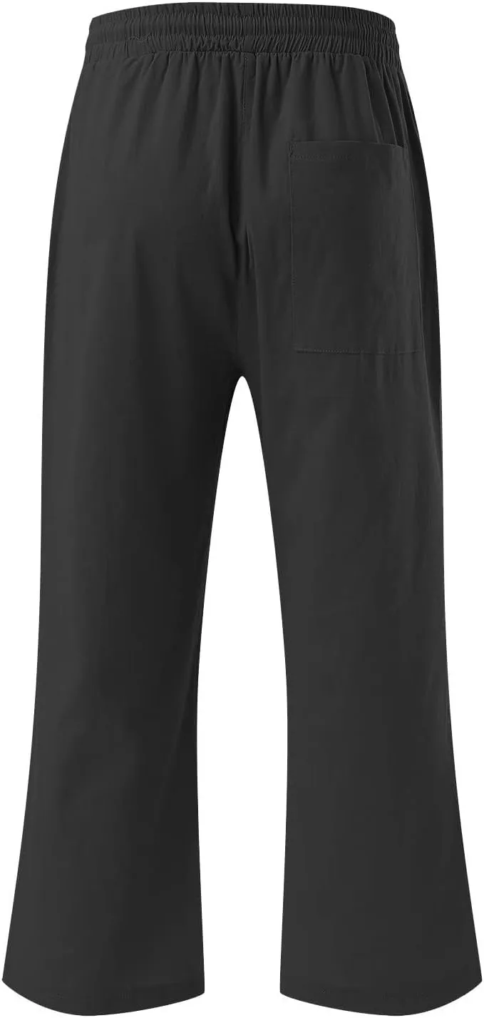 Linen Capri Pants for Women Casual 2025 Summer Drawstring Elastic High Waist Capris Wide Leg Cropped Trousers