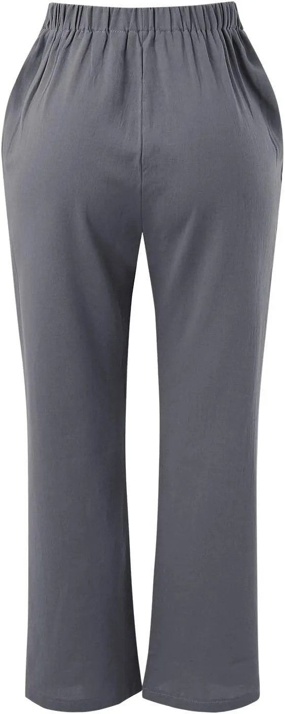 Linen Pants Women Cotton Linen Straight Leg Lightweight Pants Summer Pants Plus Size Women Loose Fit Trousers