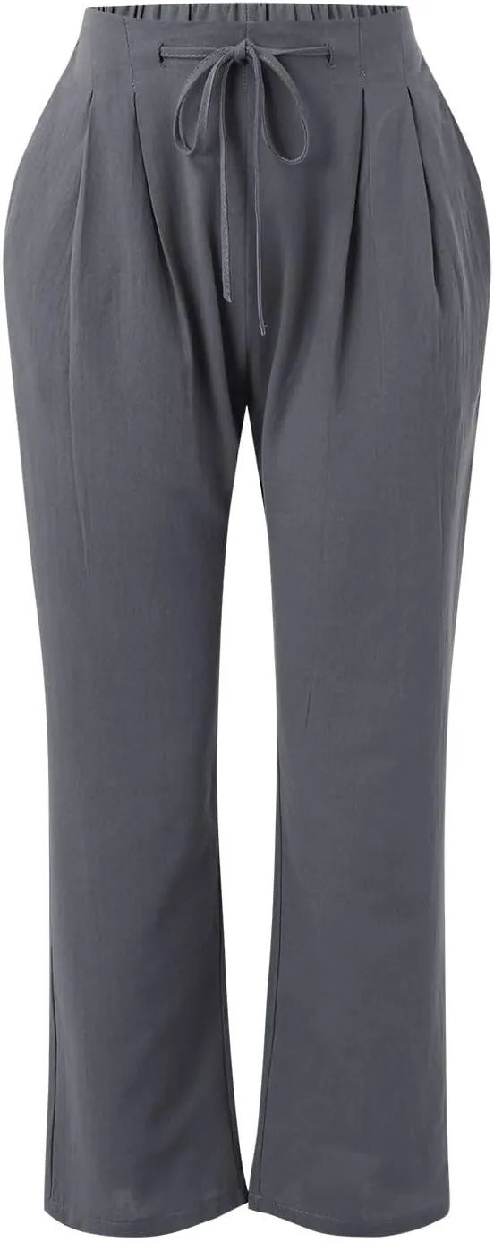 Linen Pants Women Cotton Linen Straight Leg Lightweight Pants Summer Pants Plus Size Women Loose Fit Trousers