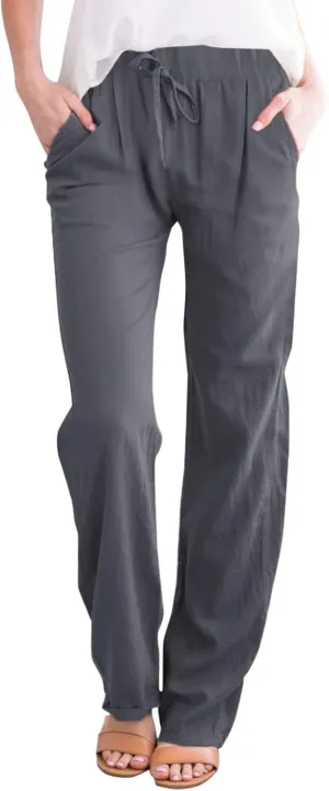 Linen Pants Women Cotton Linen Straight Leg Lightweight Pants Summer Pants Plus Size Women Loose Fit Trousers