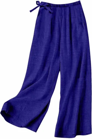 Linen Pants Women Elastic Waist Wide Leg Flowy Palazzo Capri Pants Casual Summer Loose Work Harem Pants Trousers 2025