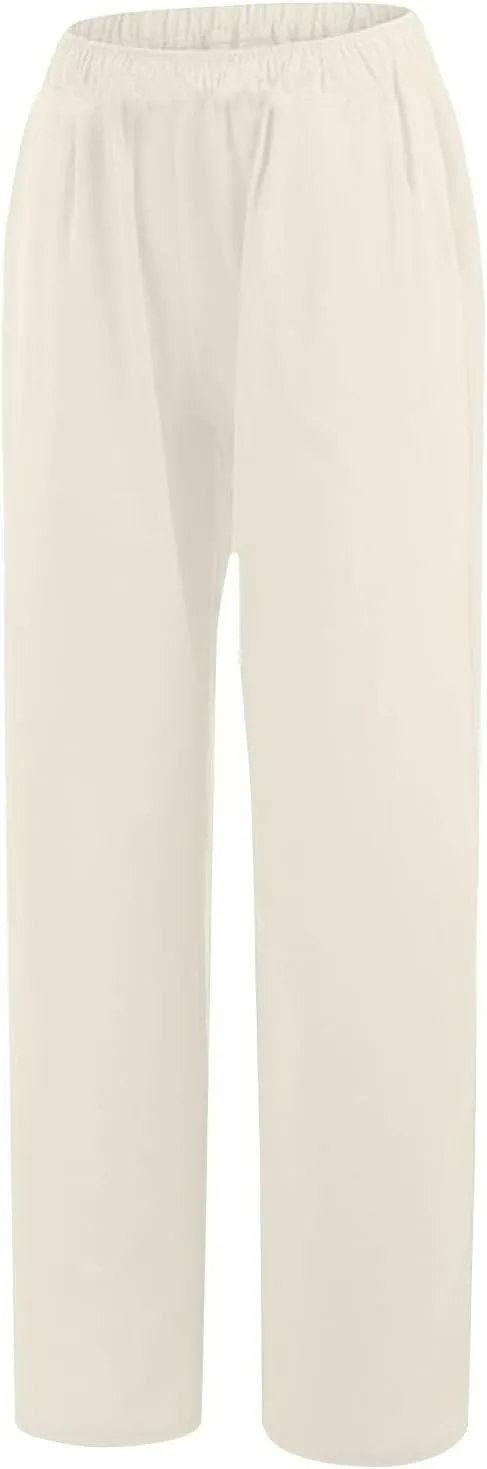 Linen Pants Women Summer High Waist Drawstring Elastic Lightweight Flowy Wide Leg Palazzo Pants Lounge Trousers