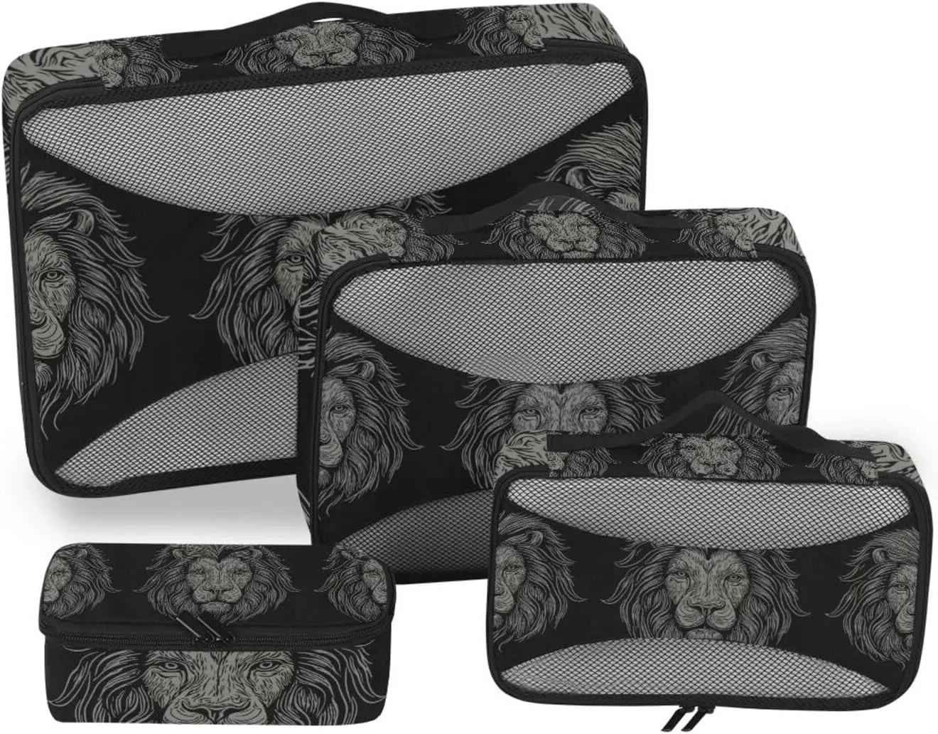 Lion Black Animals Travel Packing Cube Set of 4 Pack Luggage Packing Organizers Suitcase Organizer Bags for Travel