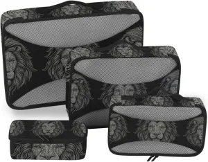 Lion Black Animals Travel Packing Cube Set of 4 Pack Luggage Packing Organizers Suitcase Organizer Bags for Travel