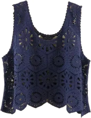 LIXINGHEITANG Sling Short Top Sleeveless Camis Camisole Woman Crocheted Female Knit Vest Ladies