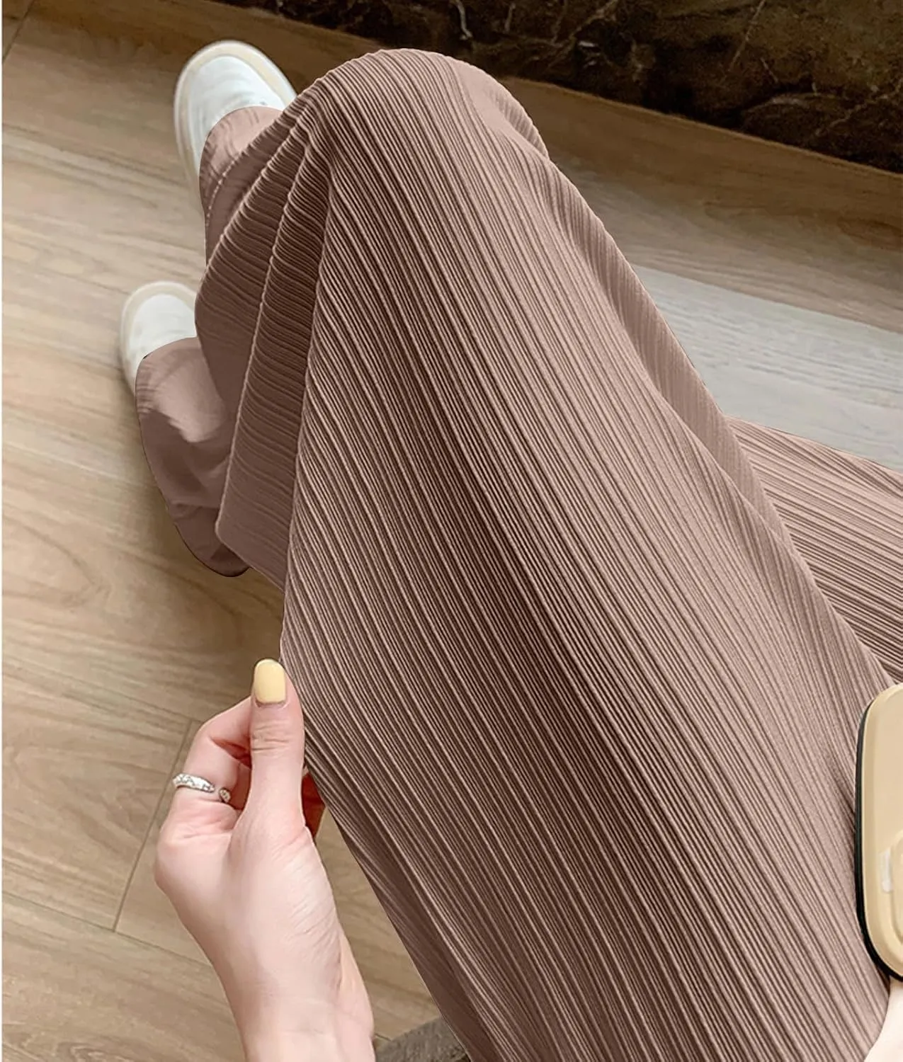 Lmdudan 2025 Women Linen Pants Summer Casual Boho Loose Wide Leg Palazzo Pants Smocked High Waist Flowy Beach Yoga Trousers