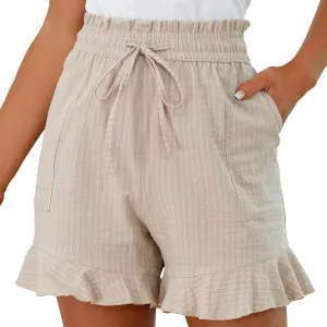 LNX Womens Linen Shorts High Waisted Wide Leg Drawstring Summer Beach Shorts with Pockets