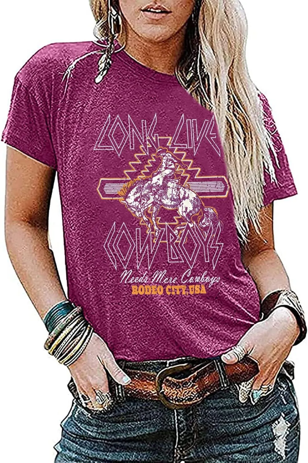Long Live Cowboys Rodeo City USA T-Shirt Women Western Country Music Retro Graphic Tee Summer O-Neck Short Sleeve Tops