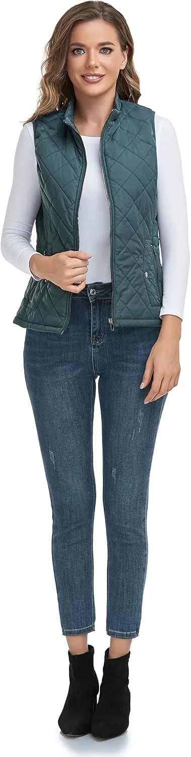 LONGKING 2025 Upgraded, Women's Outwear Vest With One Inner Pocket - Stand Collar Lightweight Zip Quilted Vest for Women