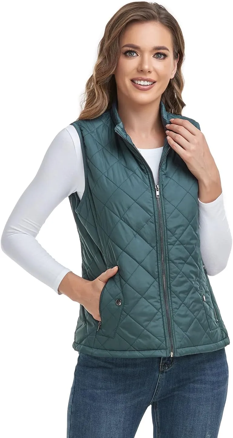 LONGKING 2025 Upgraded, Women's Outwear Vest With One Inner Pocket - Stand Collar Lightweight Zip Quilted Vest for Women